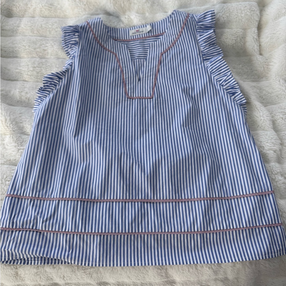 Vineyard Vines Blue Striped Blouse with Red Accents